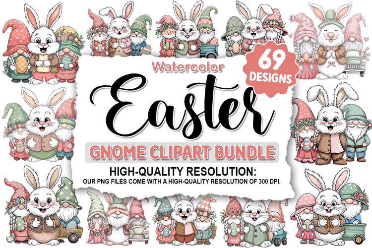 Easter Bunny Gnome Sublimation - Clipart PNG Bundle