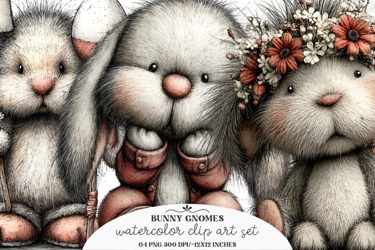 Easter Bunny Gnome Watercolor Clipart- Bunny Gnome PNG
