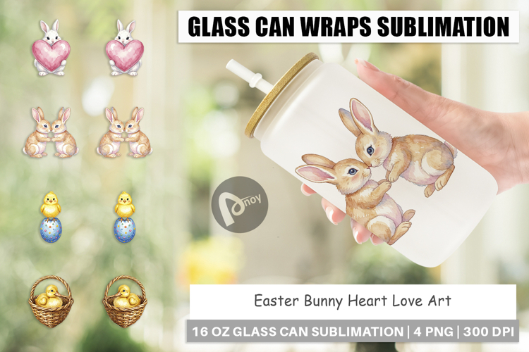 Easter Bunny Heart Love Glass Can