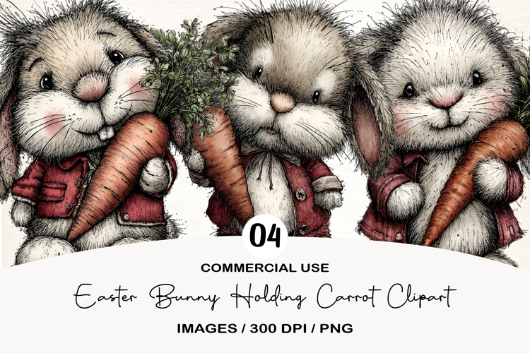 Easter Bunny Holding Carrot Clipart