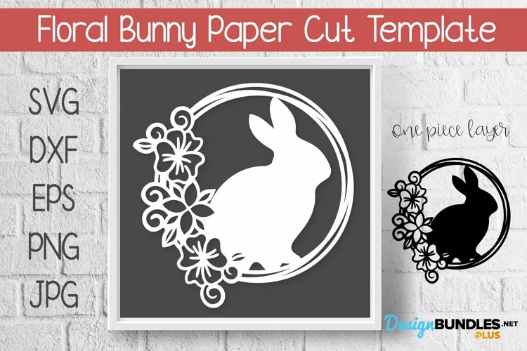 Easter Bunny In Floral Frame | Easter Paper Cut Template