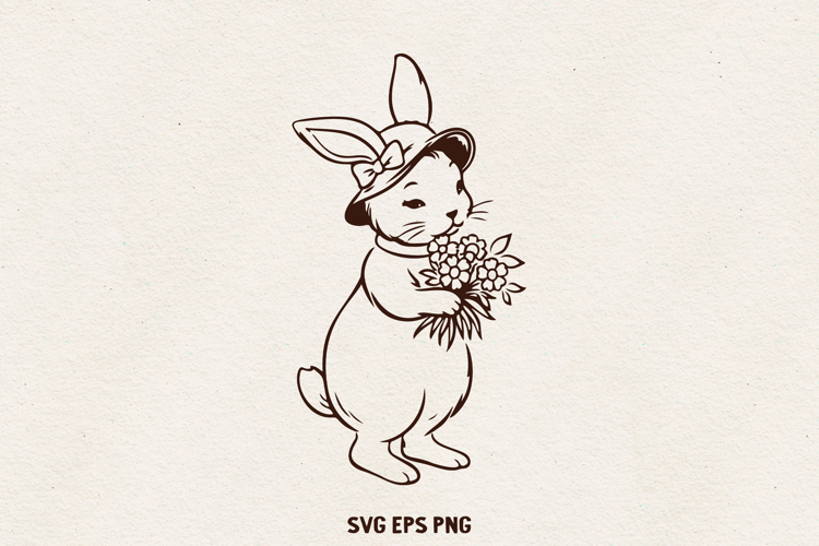 Easter Bunny Illustration | Cute Spring Rabbit Line SVG