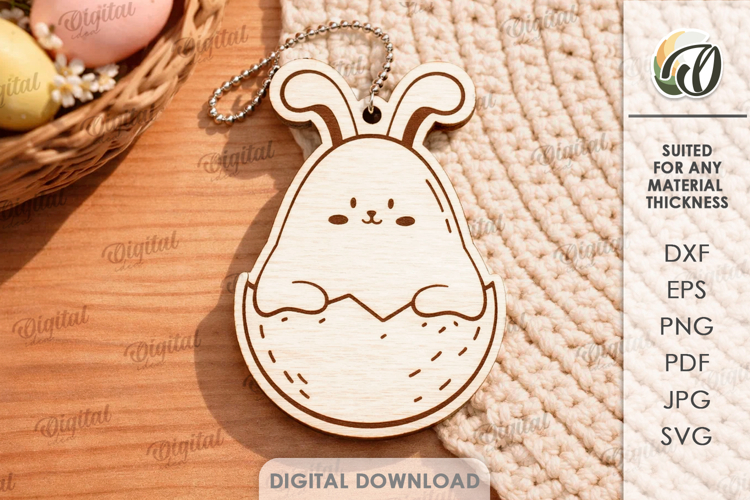 Easter Bunny Keychain Laser Cut. Easter Keyring SVG