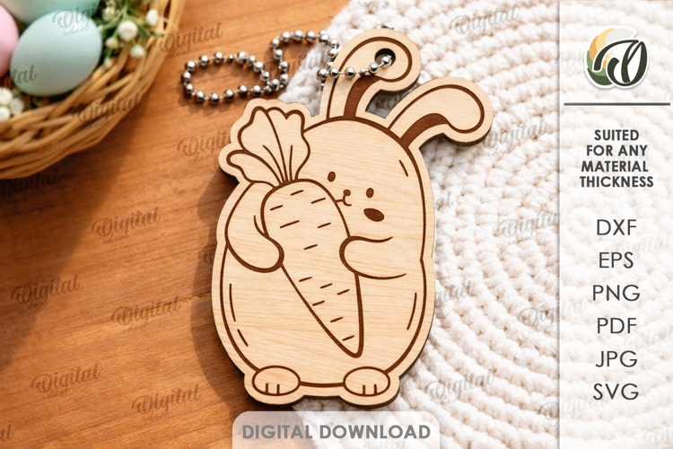 Easter Bunny Keychain Laser Cut. Easter Keyring SVG