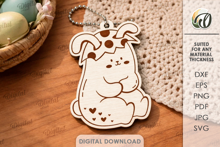 Easter Bunny Keychain Laser Cut. Easter Keyring SVG