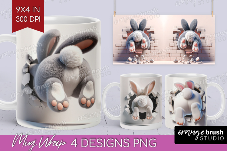 Easter Bunny Mug Wrap - Bunny Butt Mug PNG Sublimation