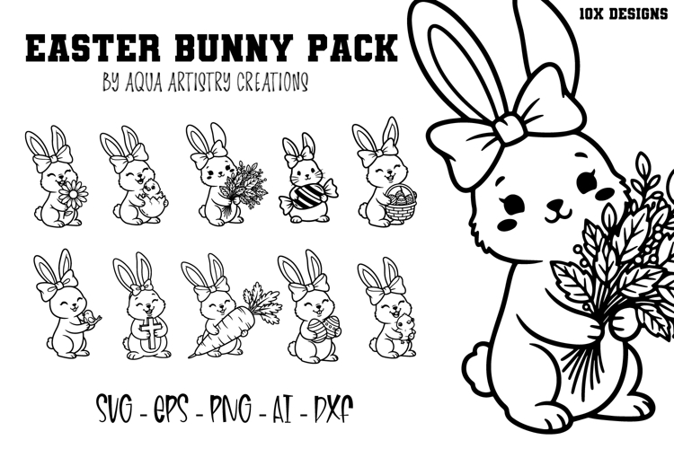 Easter Bunnies Holding Elements SVG Templates