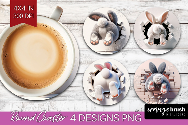 Easter Bunny Round Coaster - Bunny Butt Coaster PNG