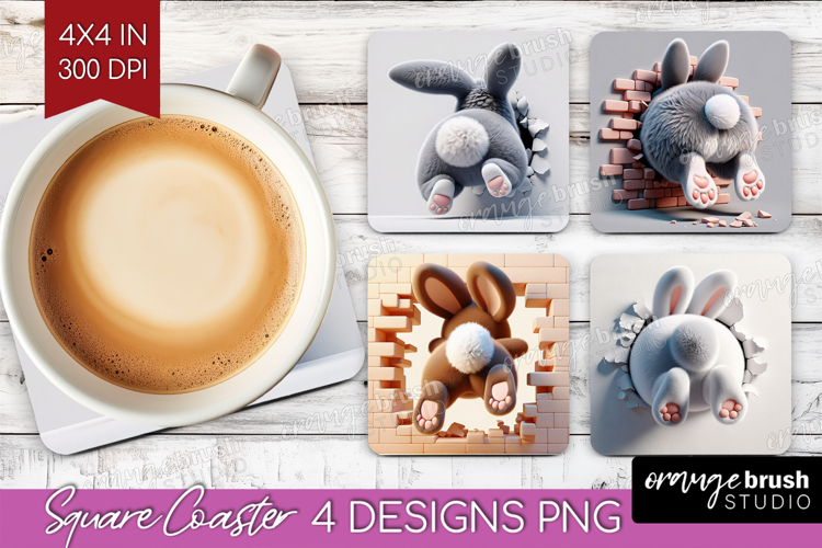 Easter Bunny Square Coaster - Bunny Butt Coaster PNG