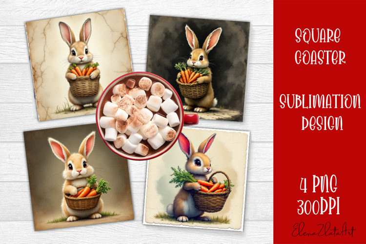 Happy Easter bunny Square Coaster Sublimation