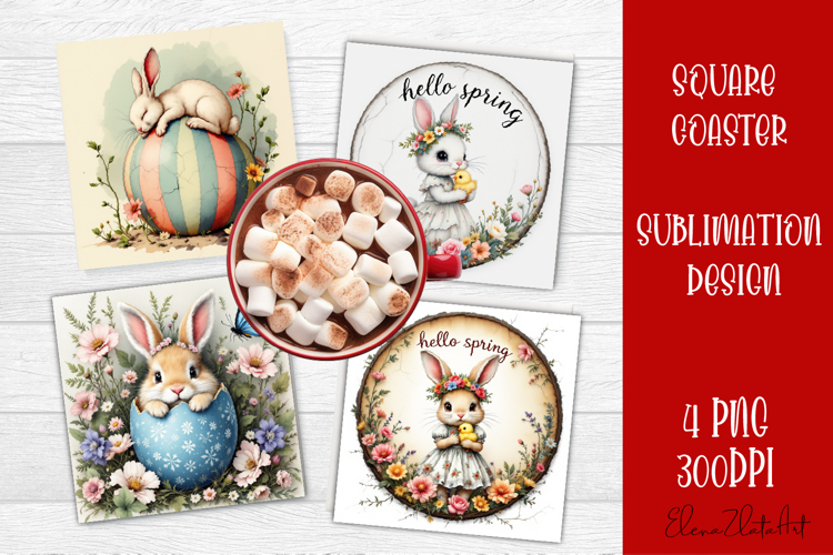 Happy Easter bunny Square Coaster Sublimation