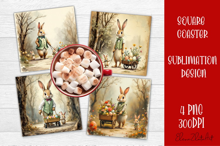 Happy Easter bunny Square Coaster Sublimation