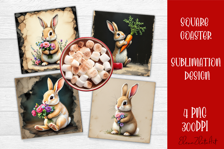 Happy Easter bunny Square Coaster Sublimation