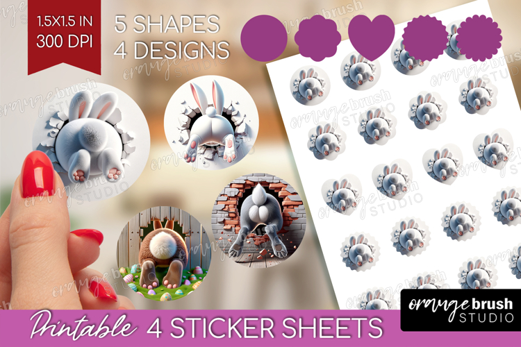 Easter Bunny Round Sticker - Bunny Butt Printable Sticker