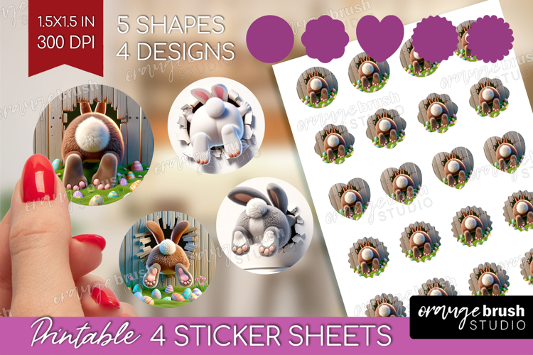 Easter Bunny Round Sticker - Bunny Butt Printable Sticker