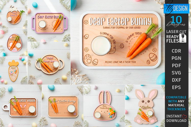 Easter Bunny Treat Trays Laser Cut Bundle | Serving Tray SVG