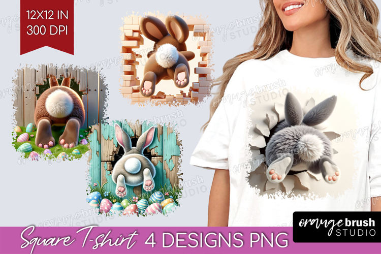 Easter Bunny Square Tshirt Background - Bunny Butt PNG