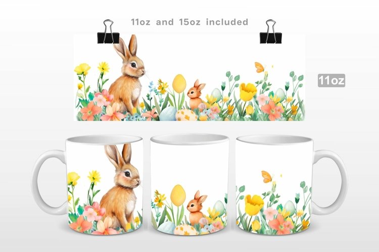 Easter Spring Bunny Watercolor Mug Wrap