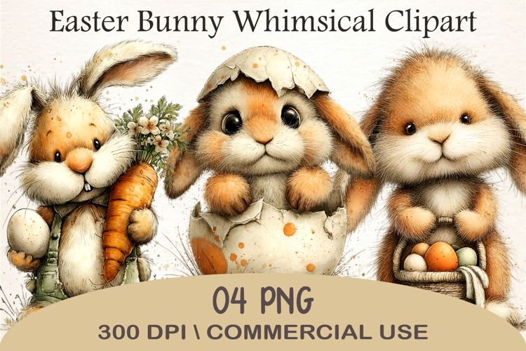 Easter Bunny Whimsical Clipart