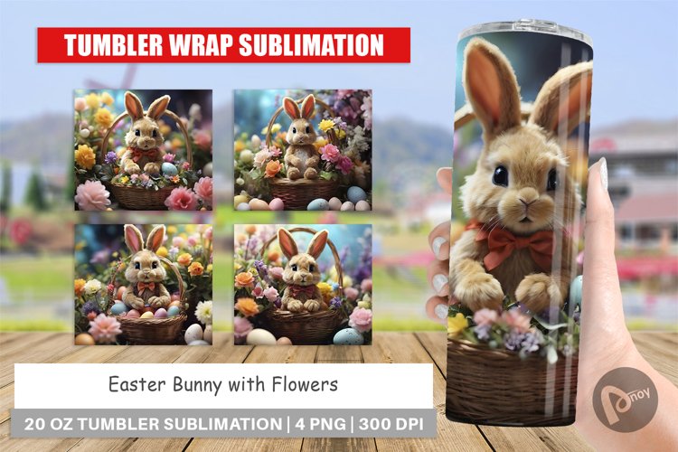 Tumbler Sublimation Wrap Easter Bunny with Flowers