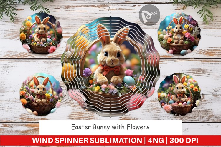 Wind Spinner Easter Bunny with Flowers