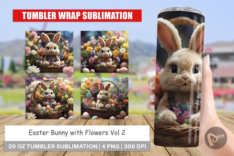 Tumbler Sublimation Wrap Easter Bunny with Flowers