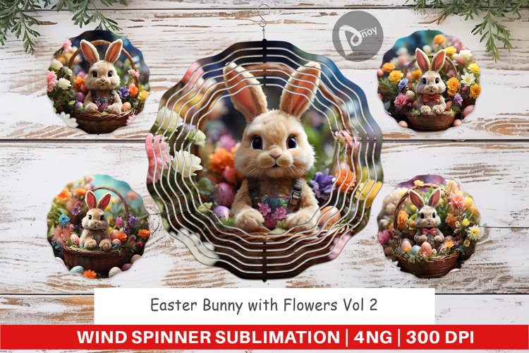 Wind Spinner Easter Bunny with Flowers