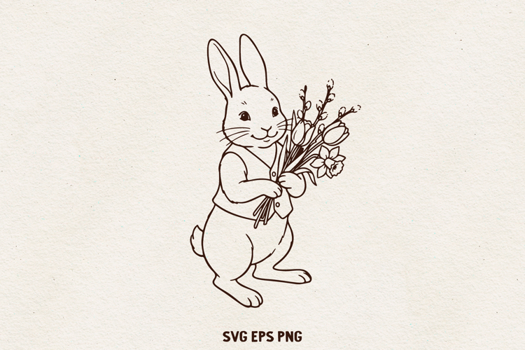 Easter Bunny Illustration | Cute Spring Rabbit Line SVG
