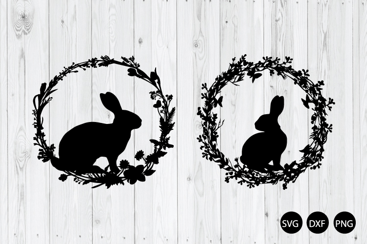 Spring Rabbit Floral Wreath SVG, Easter Bunny SVG