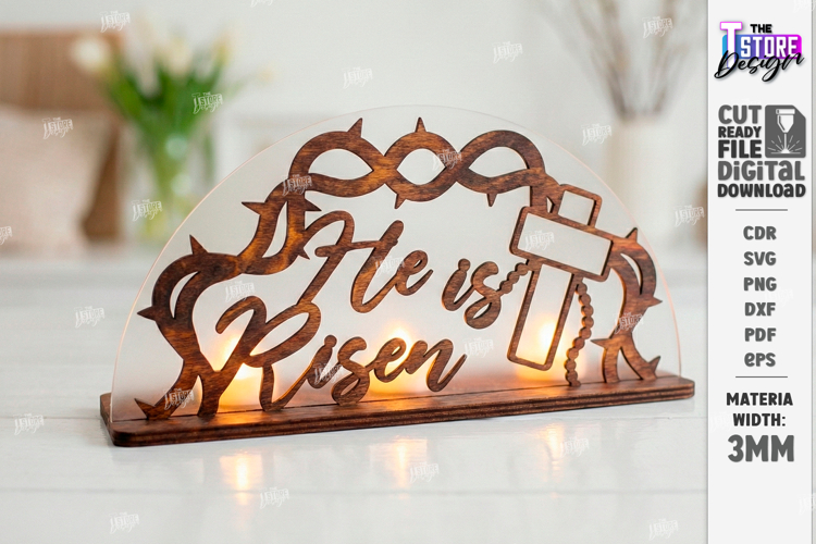 Easter Candle Holder Laser Cut | He Is Risen SVG | Christian