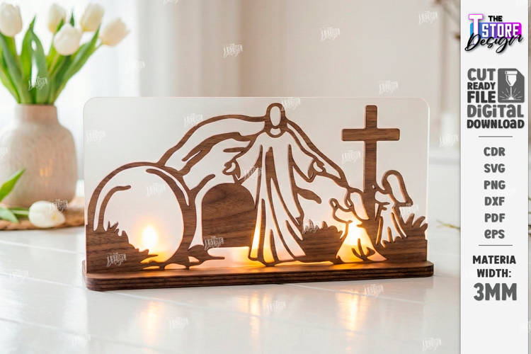 Easter Candle Holder Laser Cut | He Is Risen SVG | Christian