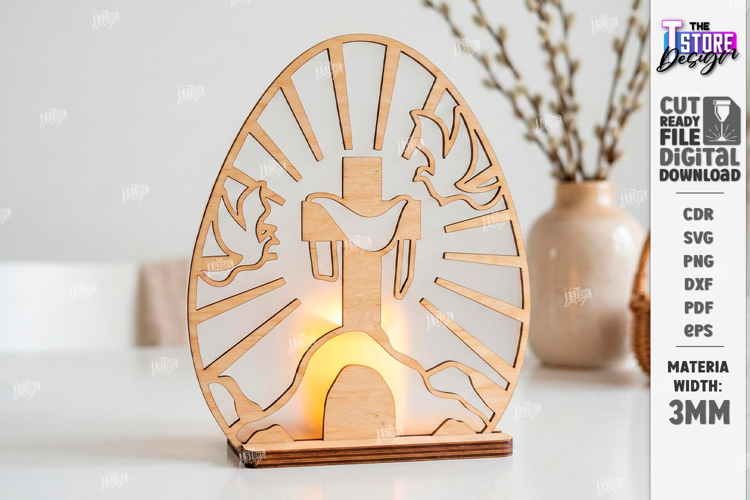 Easter Candle Holder Laser Cut | He Is Risen SVG | Christian