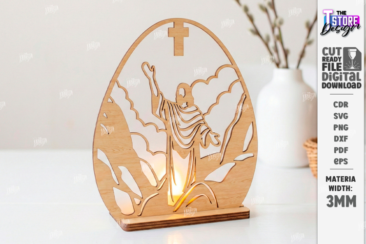 Easter Candle Holder Laser Cut | He Is Risen SVG | Christian