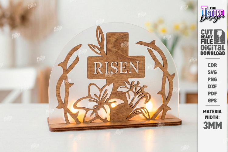Easter Candle Holder Laser Cut | He Is Risen SVG | Christian