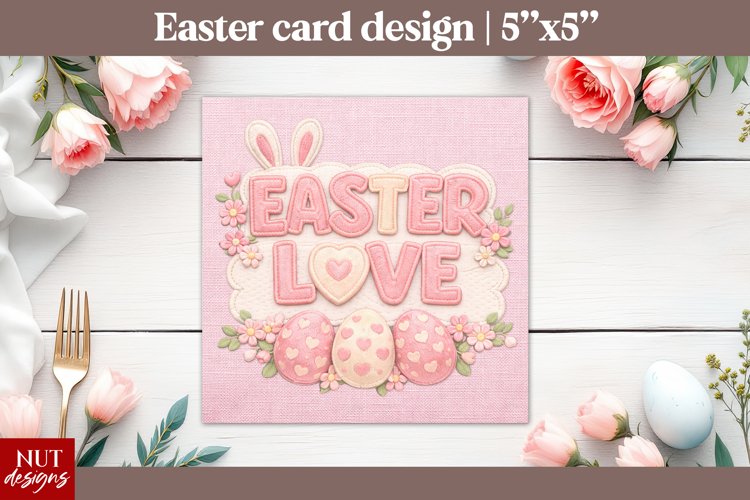 Easter Love Card Vintage Easter Card Faux embroidery