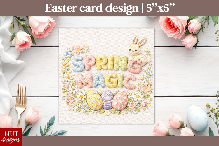 Spring magic Card Cute Easter Card Faux applique style