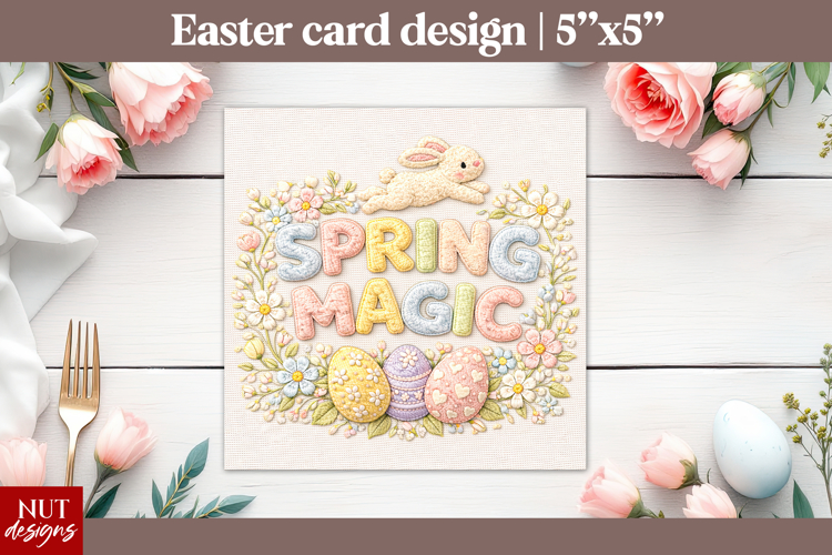 Spring magic Card Cute Easter Card Faux applique style