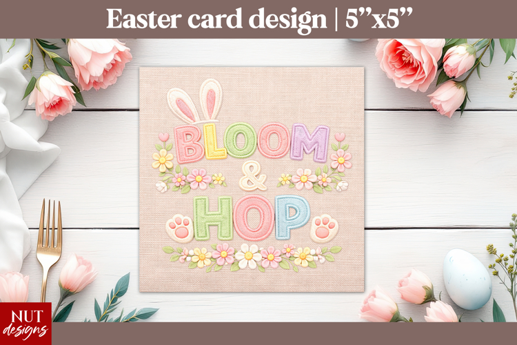 Bloom and Hop Card Cute Easter Card Faux applique