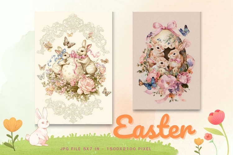 Easter Bunny Card Flower Rabbit Greeting Printable Card_122