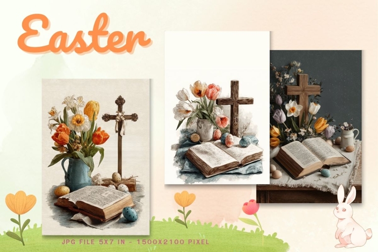 Easter Bunny Card Flower Rabbit Greeting Printable Card_114