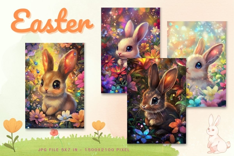 Easter Bunny Card Flower Rabbit Greeting Printable Card_33