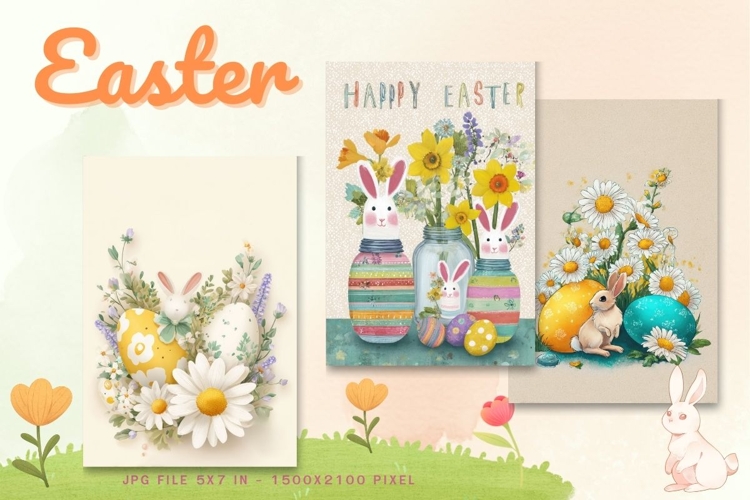 Easter Bunny Card Flower Rabbit Greeting Printable Card_121