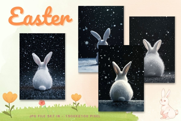 Easter Bunny Card Flower Rabbit Greeting Printable Card_46