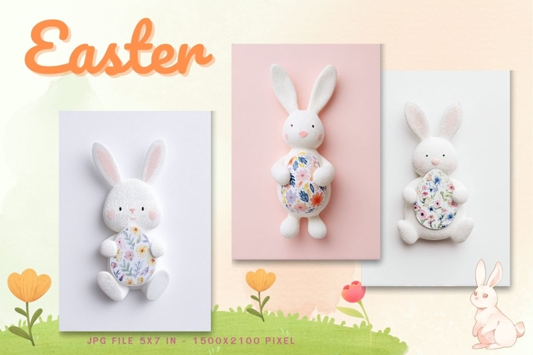 Easter Bunny Card Flower Rabbit Greeting Printable Card_118