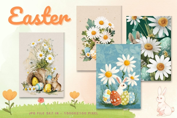 Easter Bunny Card Flower Rabbit Greeting Printable Card_7
