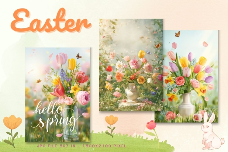 Easter Bunny Card Flower Rabbit Greeting Printable Card_107