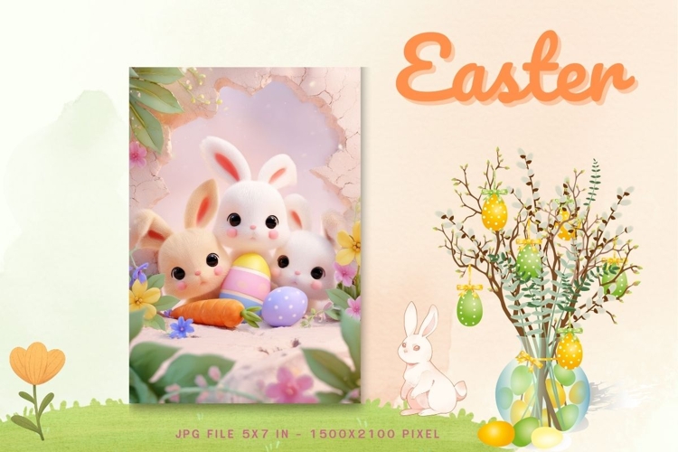 Easter Bunny Card Flower Rabbit Greeting Printable Card_126
