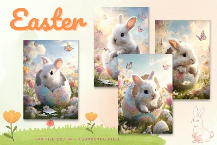 Easter Bunny Card Flower Rabbit Greeting Printable Card_8