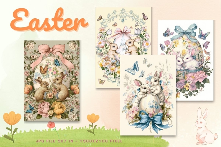 Easter Bunny Card Flower Rabbit Greeting Printable Card_51