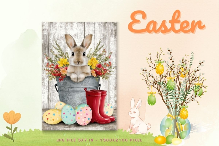 Easter Bunny Card Flower Rabbit Greeting Printable Card_132